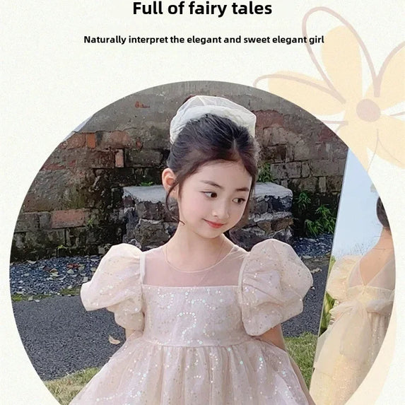 2024 Summer New Style Women's Baby Princess Dress Puffy Sleeves Trendy Girls Casual Dresses Woodland Theme Design