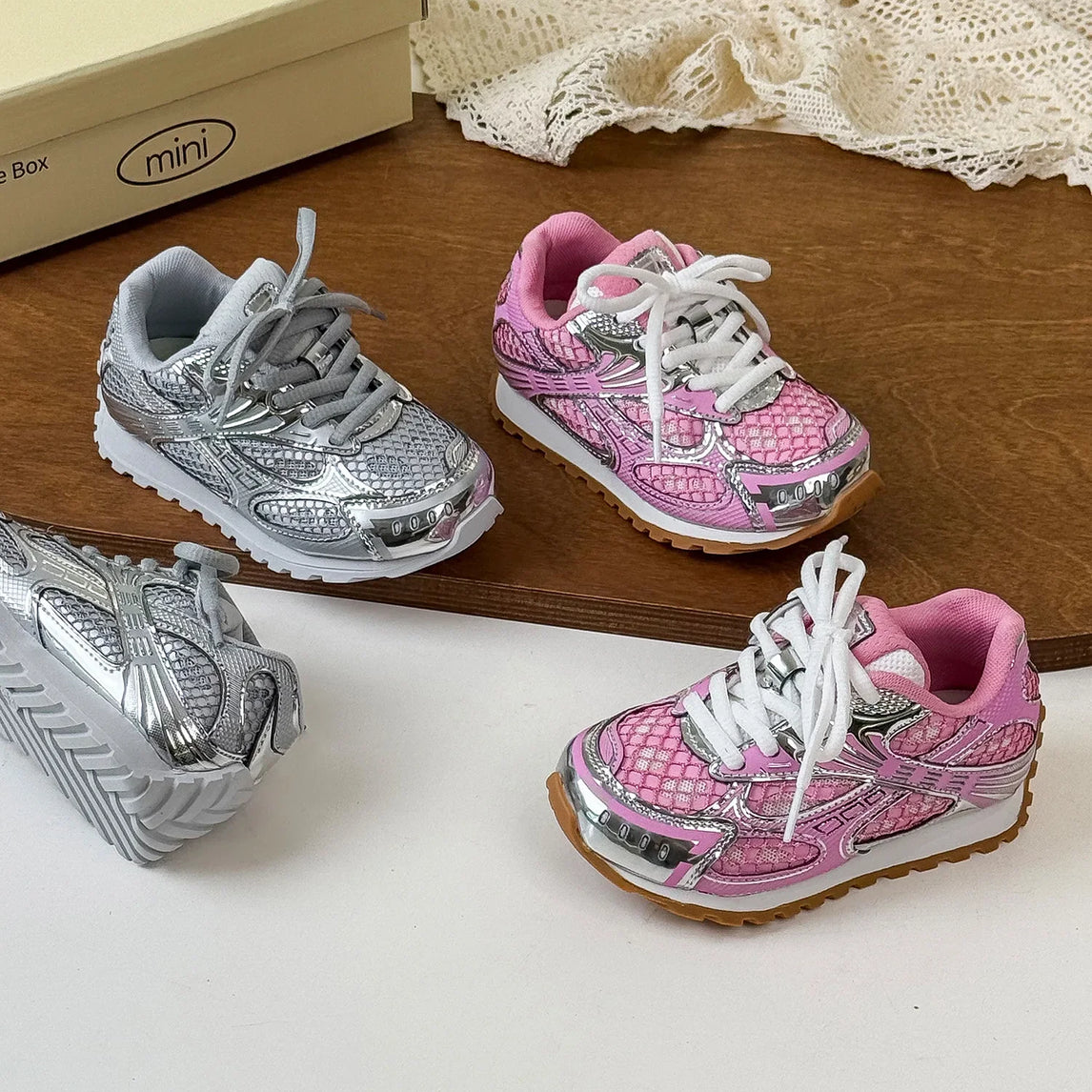 2025 Spring Toddler Kid Breathable Orbit Metallic Rubber Mesh Sneaker Children Casual Fashion Shoe Boy Girl Sports Walking Shoes
