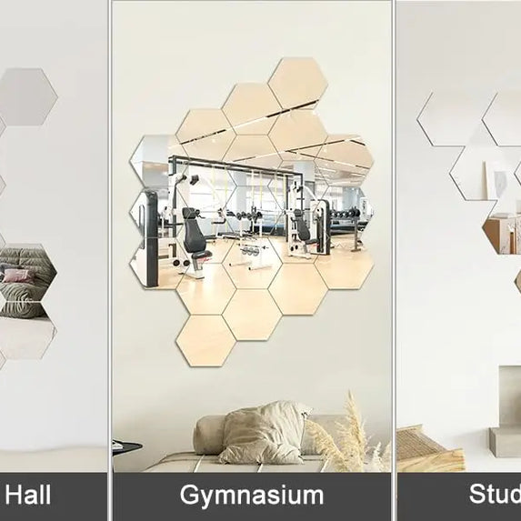 6/12pcs 3D Hexagon Mirror Wall Sticker Rose Gold DIY TV Background Living Room Stickers Wall Decor Bedroom Bathroom Home Decor