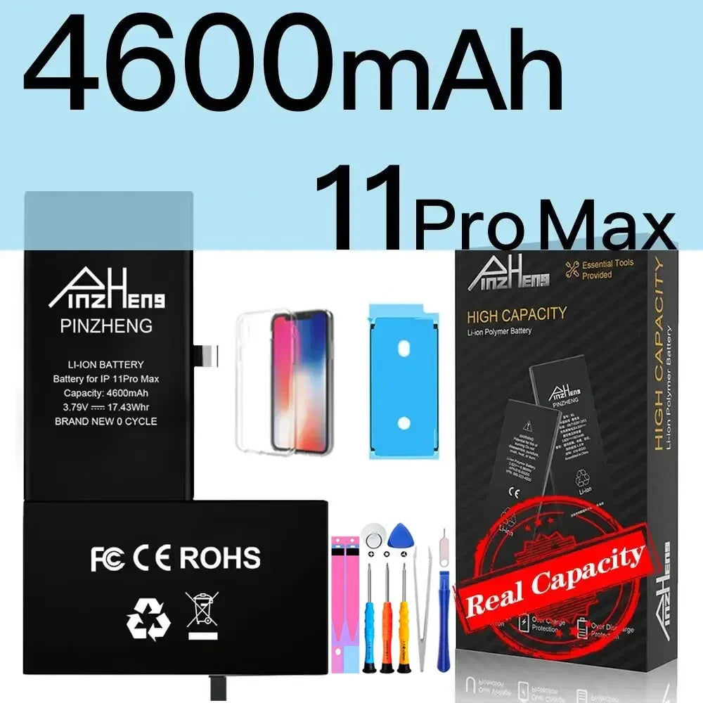 PINZHENG Battery For iPhone X XR XS 11 12 13 Mini Max Pro Promax Real High Capacity Replacement Bateria Warranty One Year