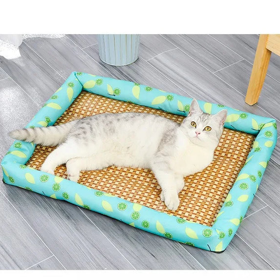 Summer Cat Beds Pet Cooling Mat Pad Lightweight Breathable Rattan Pet Bed Cooling Ice Nest for Small Animal Dogs Supplies