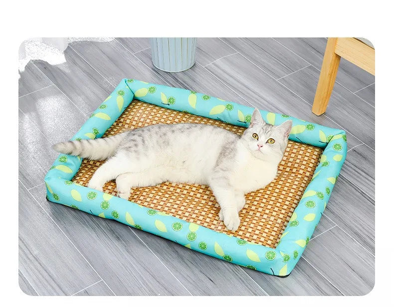 Summer Cat Beds Pet Cooling Mat Pad Lightweight Breathable Rattan Pet Bed Cooling Ice Nest for Small Animal Dogs Supplies
