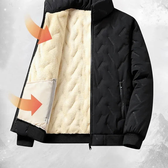 Men's Cotton Jacket Lamb Velvet Winter Loose Outerwear Fleece Lined Thick Warm Windproof Stand Collar Casual Jacket