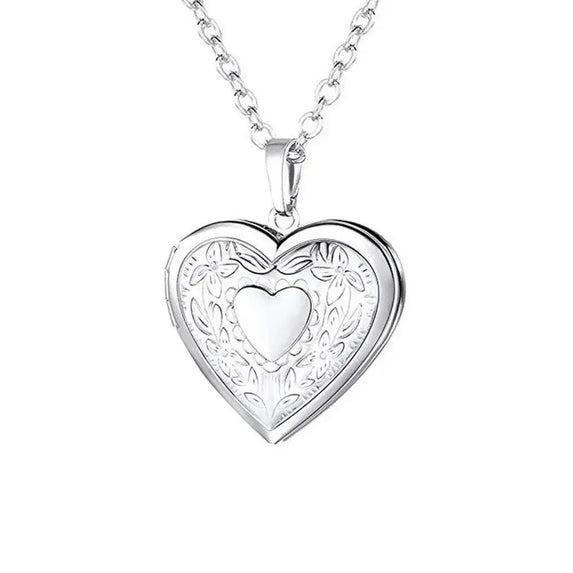 New Fashion Unisex Titanium Steel Necklace Heart Shaped Photo Picture Locket Lover Friend Pendant Chain Jewelry Accessoires