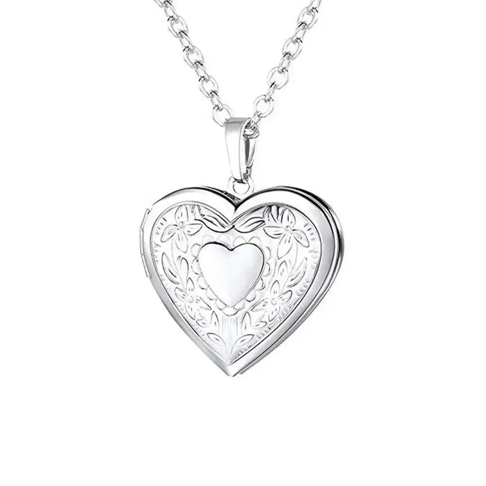 New Fashion Unisex Titanium Steel Necklace Heart Shaped Photo Picture Locket Lover Friend Pendant Chain Jewelry Accessoires