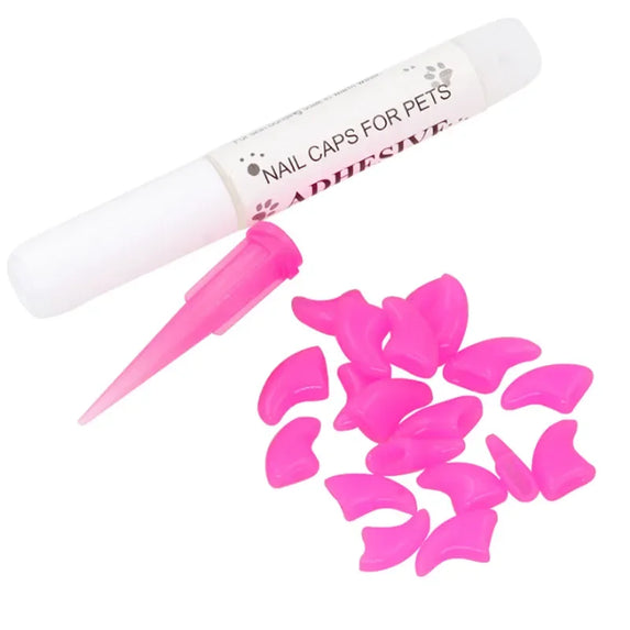 Hot Sale 20Pcs Colorful Soft Pet Dog Cat Kitten Paw Claw Control Nail Caps Claw Control Paws off + 1 pcs Adhesive Glue Security