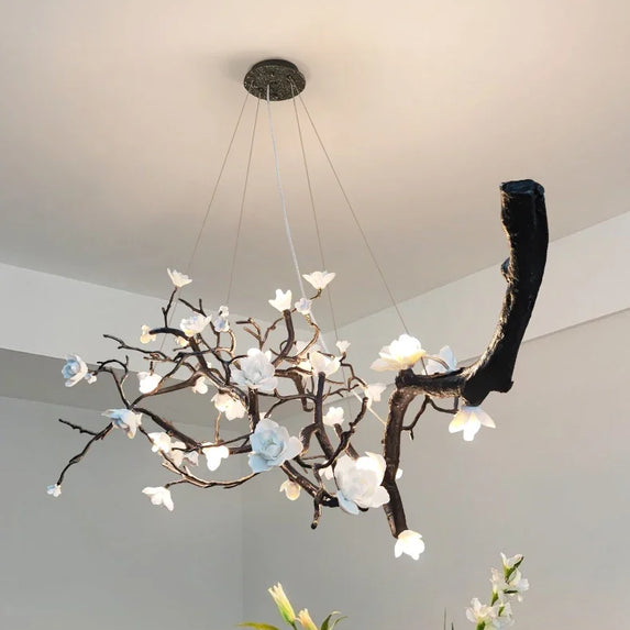 New Italian Light Luxury Ceramic All Copper Branch Living Room Ceiling Light Hotel Restaurant Sales Department Staircase Light