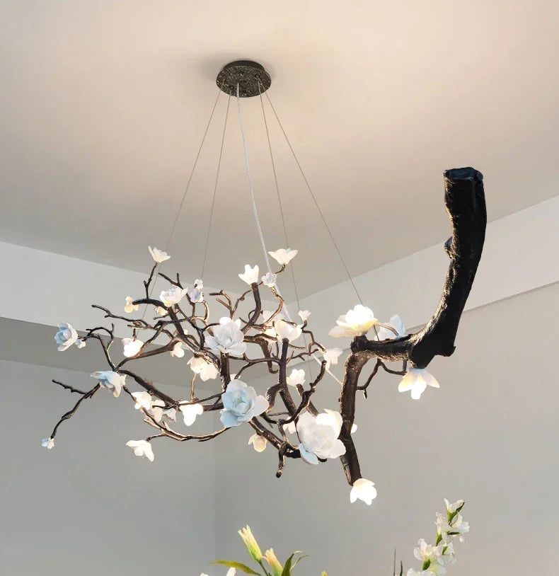 New Italian Light Luxury Ceramic All Copper Branch Living Room Ceiling Light Hotel Restaurant Sales Department Staircase Light