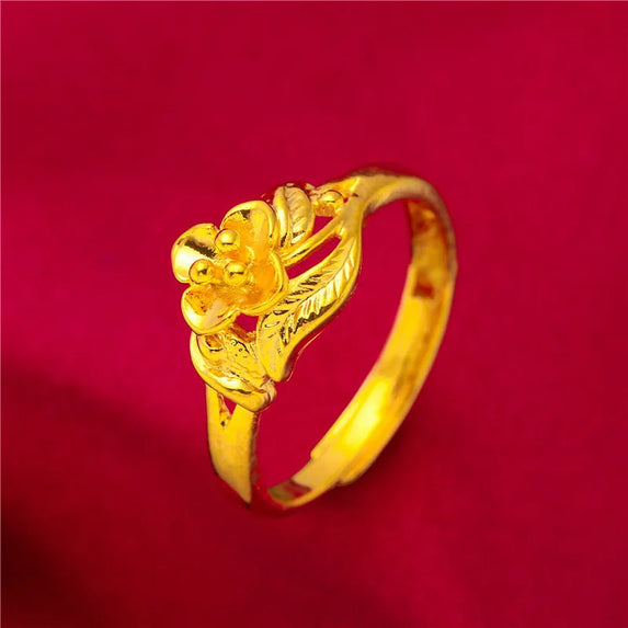 ANIID Ethiopia Dubai Flower Gold Color Arab Rings Resizable For Women Wedding Jewelry African Party Gift Nigerian Jewellery