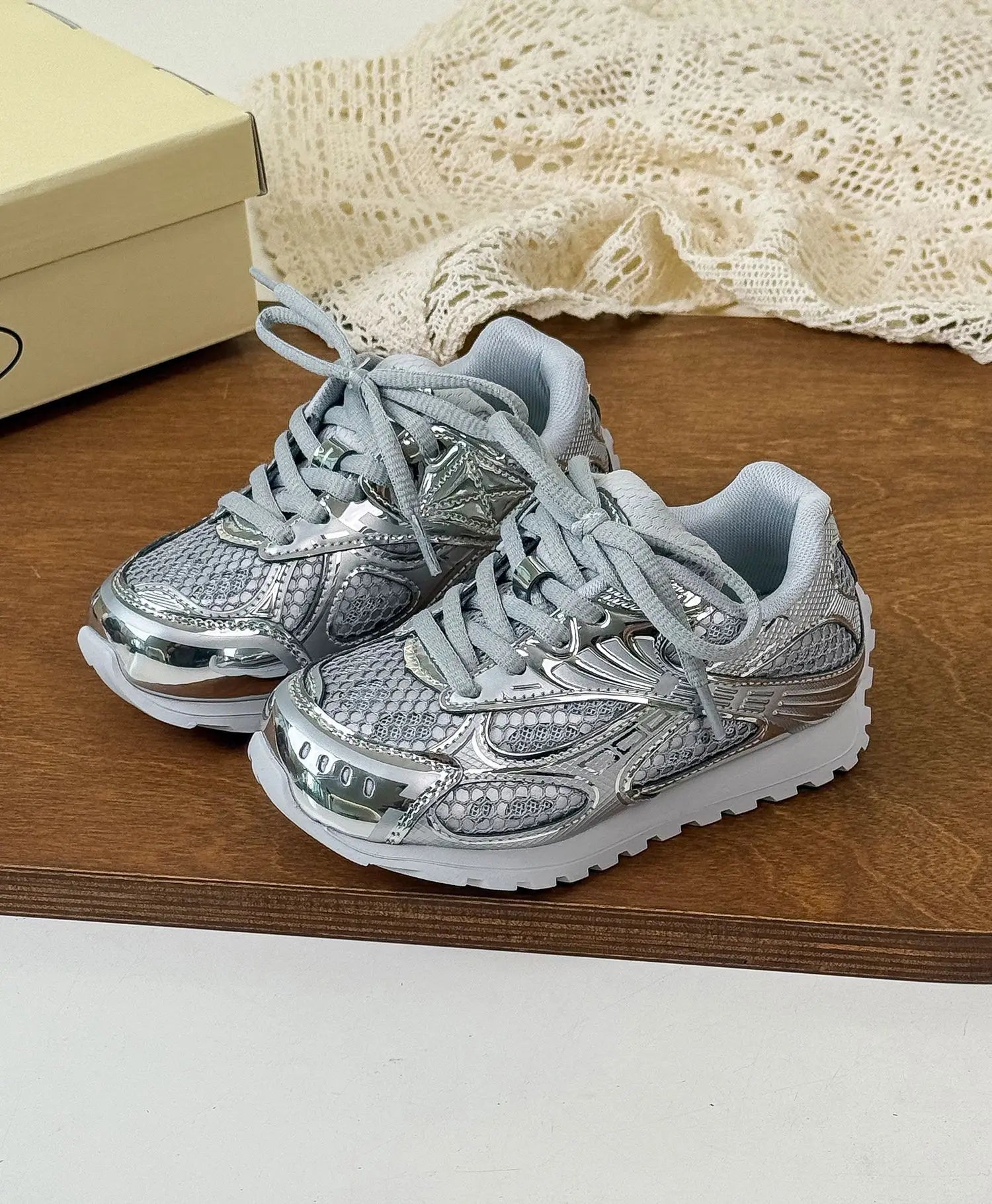2025 Spring Toddler Kid Breathable Orbit Metallic Rubber Mesh Sneaker Children Casual Fashion Shoe Boy Girl Sports Walking Shoes