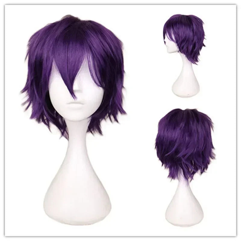 Universal Short Cosplay Wig Silver Red Pink Blonde Grass Green Black Straight Men's Wig for Halloween Cosplay Costume Party