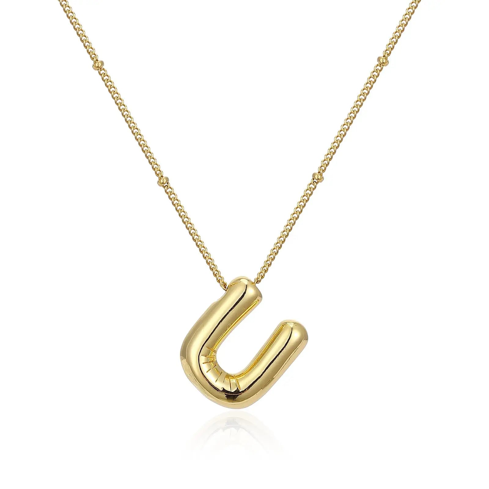 LATS Gold Plated Metal Chunky Alphabet Balloon Bubble Initial Letter Pendant Necklace for Women Men Boy Fashion Jewelry