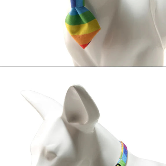 Hereyougo Pet Stylish Rainbow Bow Tie Cat Collar Breakaway Nylon with Pride Pattern Design for Pet Dogs and Cats
