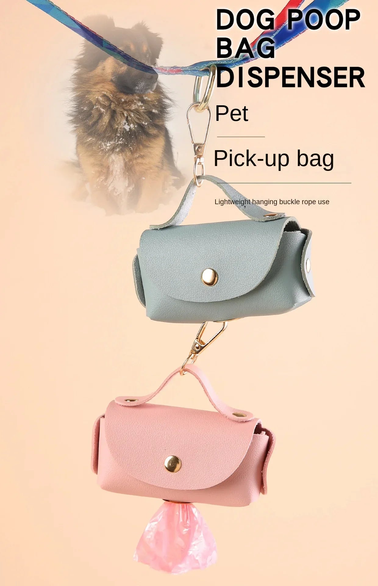 Dog Poop Bag Holder Premium Synthetic Leather Pet Waste Dispenser Built-in Organizer Carabiner Clip Dog Walking Accessories Pets