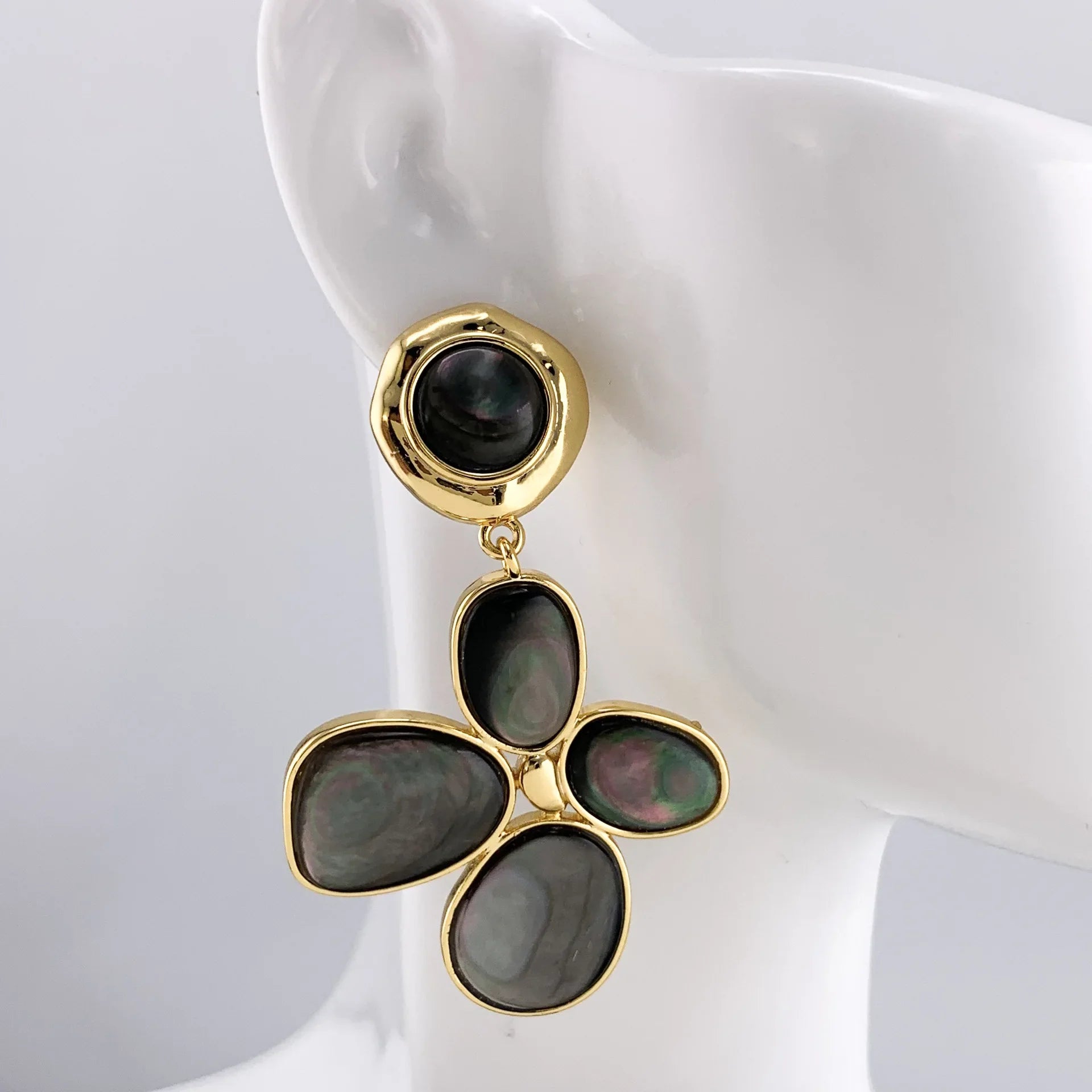 Luxury Pearl Shell Earring Ring Brooch Jewelry Set, Natural Stone Ring & Flower Earring,Women's Elegant Clothing Decoration Gift