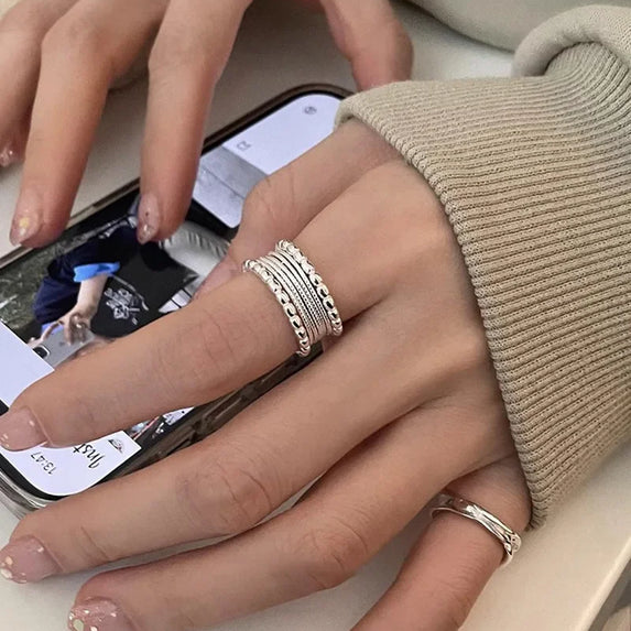 VENTFILLE 925 Sterling Silver Finger Rings New Fashion Creative Cross Hollow Chain Geometric Party Jewelry Gifts