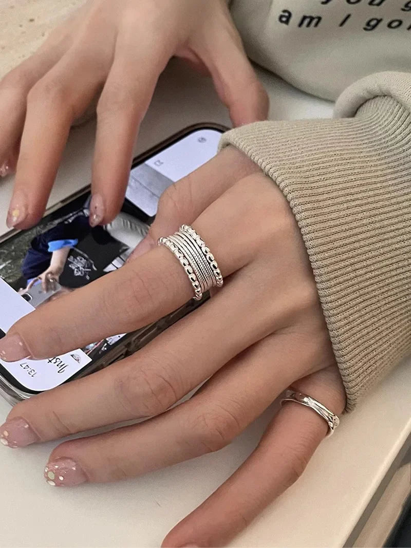 VENTFILLE 925 Sterling Silver Finger Rings New Fashion Creative Cross Hollow Chain Geometric Party Jewelry Gifts