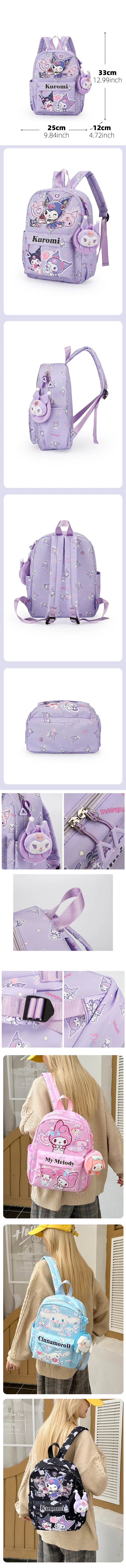 Kuromi Backpack With Coin Purse, Hello Kitty & Cinnamoroll Cartoon Schoolbag, Girl Casual Travel Commute Knapsack For Daily Use