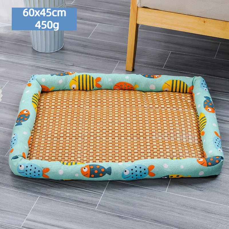 Summer Cat Beds Pet Cooling Mat Pad Lightweight Breathable Rattan Pet Bed Cooling Ice Nest for Small Animal Dogs Supplies
