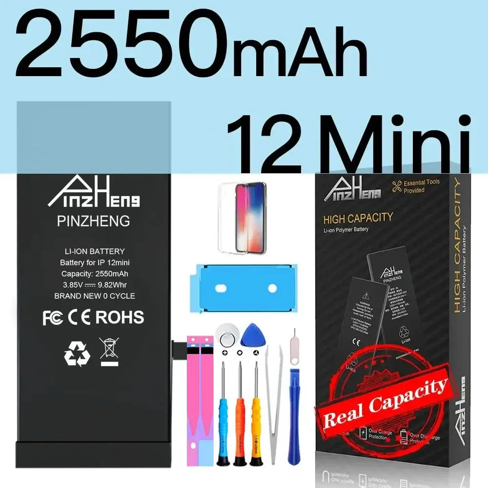 PINZHENG Battery For iPhone X XR XS 11 12 13 Mini Max Pro Promax Real High Capacity Replacement Bateria Warranty One Year