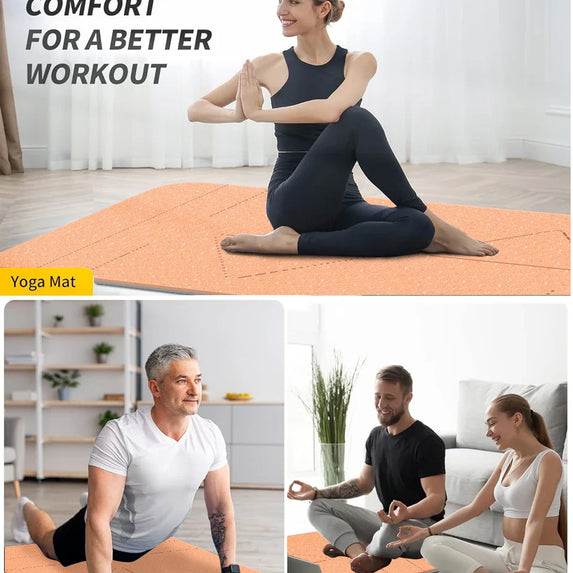 WESTTUNE Yoga Mat Non Slip, Eco Friendly Pilates Fitness Mats Anti-Tear Exercise Yoga Mat with Carrying Strap and Bag for Women