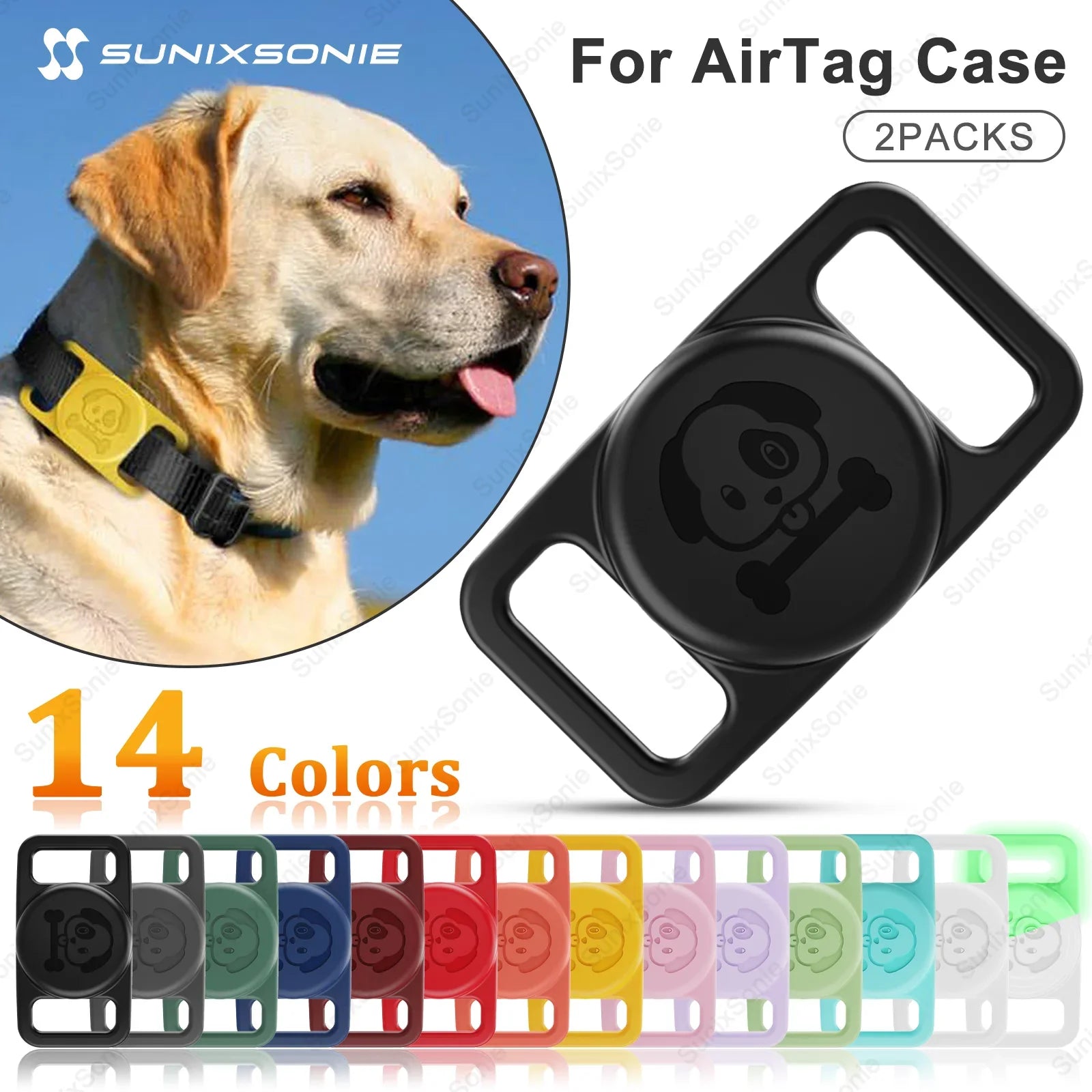 AirTag Dog Collar Holder 2 Pack Waterproof Silicone Hidden Loop Anti-Lost Tracker Accessory