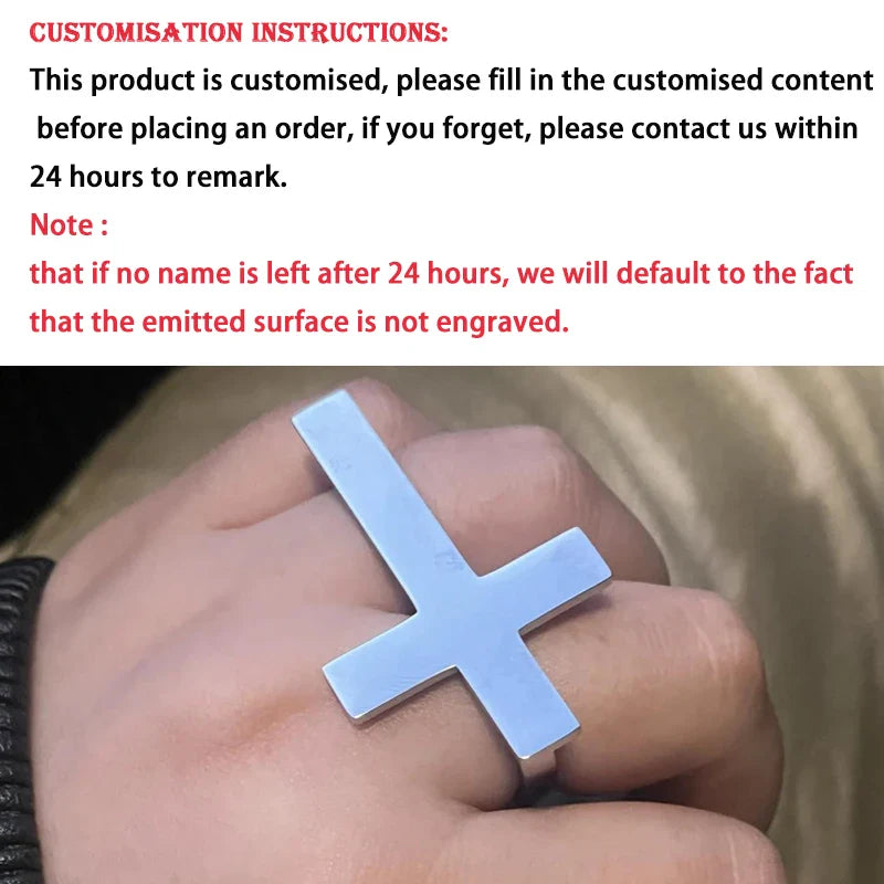 Custom Cross Ring Engraving Name Ring Men Stainless Steel Two Fingers Ring Knuckle Jewelry Women Personalized Gift for Boyfriend