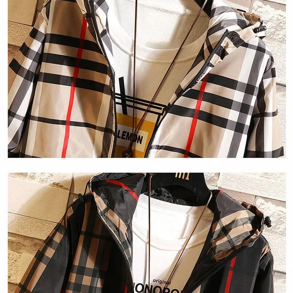 Trendy Korean Style Men's Plaid Jacket Spring Autumn New Arrival Slim Fit Hooded Versatile Casual Clothing From China
