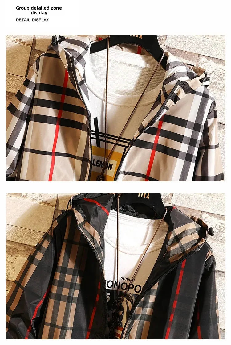 Trendy Korean Style Men's Plaid Jacket Spring Autumn New Arrival Slim Fit Hooded Versatile Casual Clothing From China