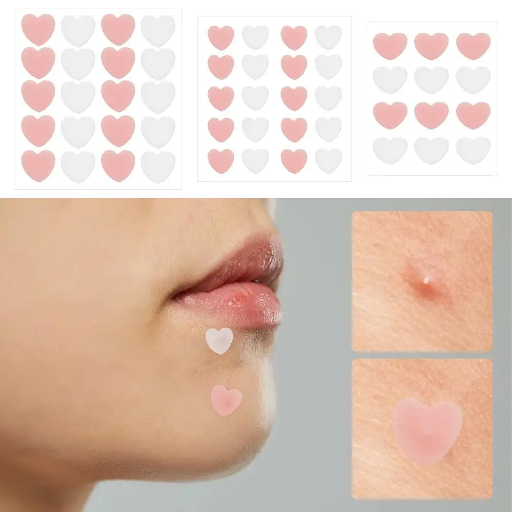 12/20 Counts Acne Care Patches Cute Pink Heart Shaped Acne Pimple Patches Invisible Acne Cover Treatment Stickers Skin Care