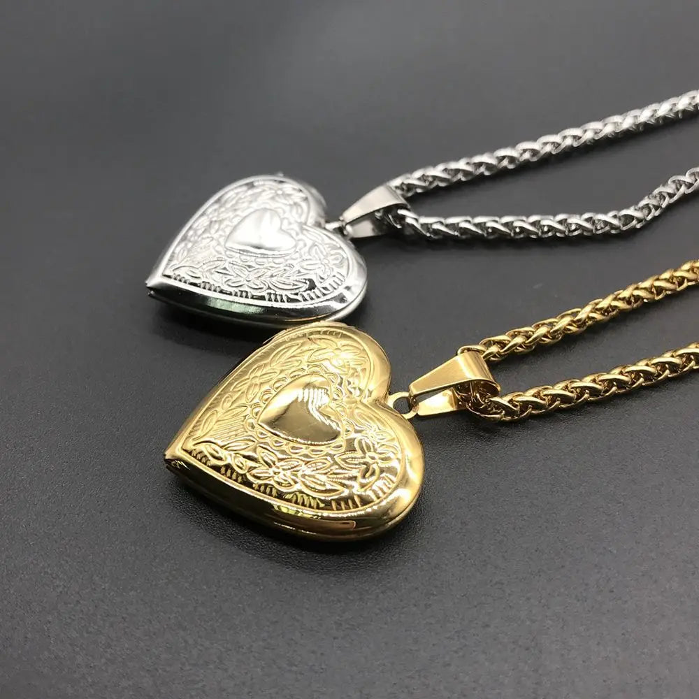 New Fashion Unisex Titanium Steel Necklace Heart Shaped Photo Picture Locket Lover Friend Pendant Chain Jewelry Accessoires