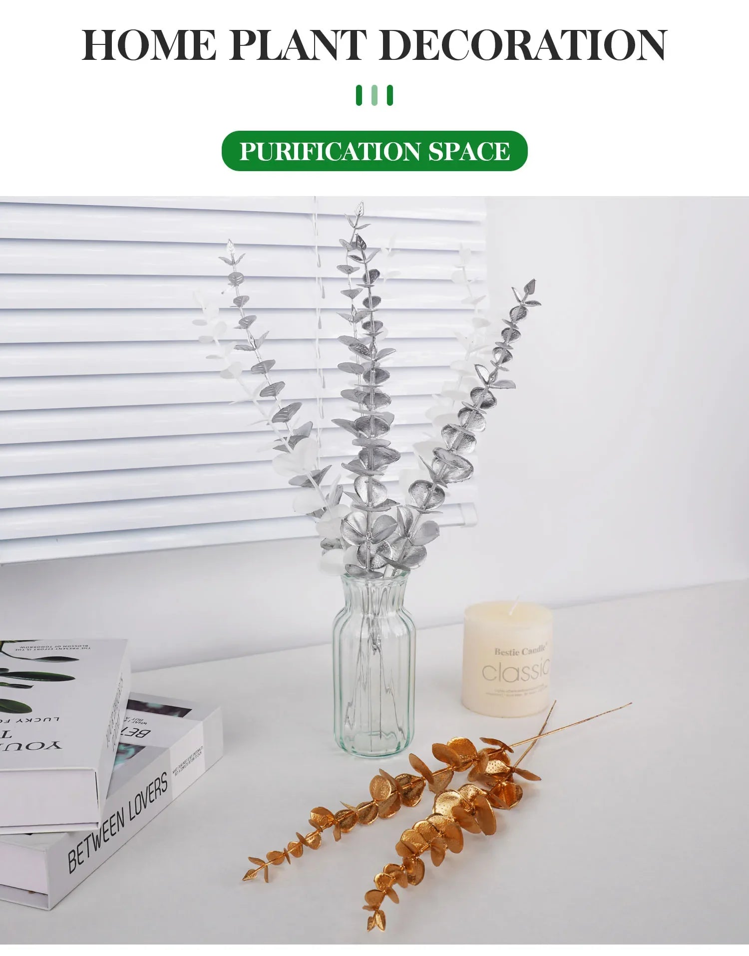 5pcs/Lot Artificial Gold Eucalyptus Branch Stem Artificial Plants for Wedding Flower Arrangement Greenery Home Decoration