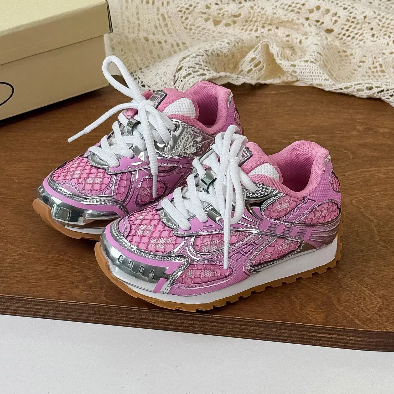 2025 Spring Toddler Kid Breathable Orbit Metallic Rubber Mesh Sneaker Children Casual Fashion Shoe Boy Girl Sports Walking Shoes