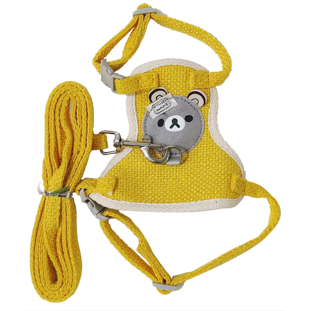 Adjustable Bear Decoration Dog Vest Chest Harness Breathable Pet Cat Harness Leash Set Teddy Small Dog Walking Rope
