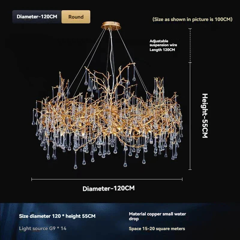 Copper Crystal Chandeliers Luxury Living Room Pendant Light French Villa Atmospheric Pendant Light Restaurant Light Hotel