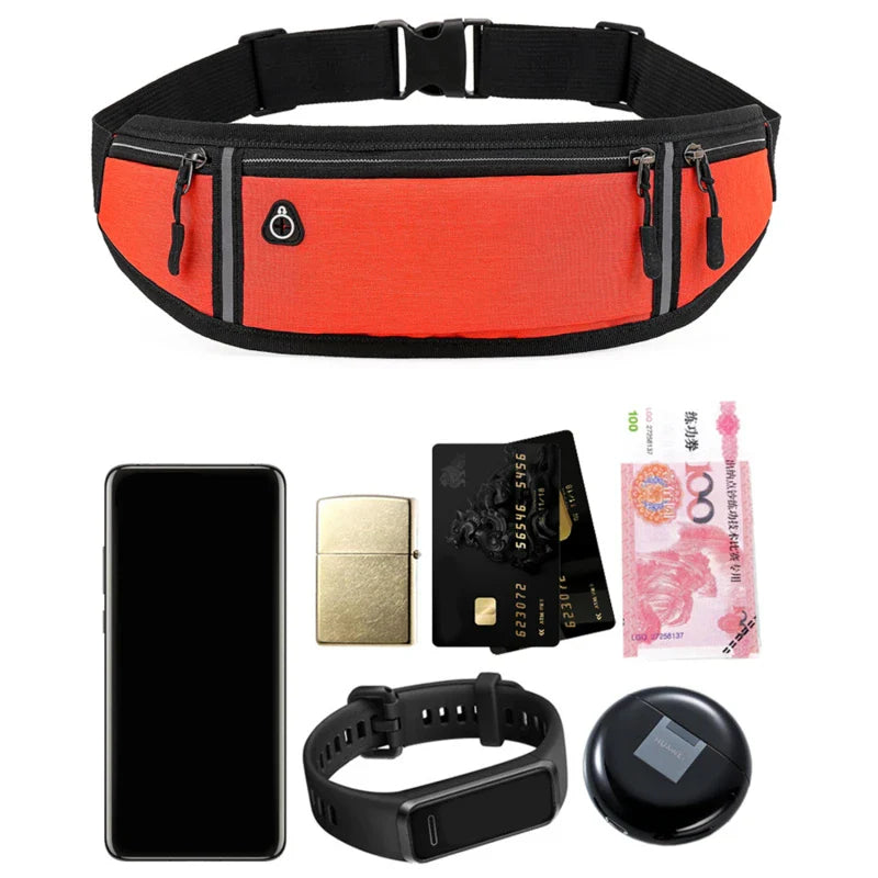 Running Waist Bag Lightweight Waterproof Reflective Strip Waist Fanny Pack Gym Sport Running Waist Pack Adjustable Elastic Strap