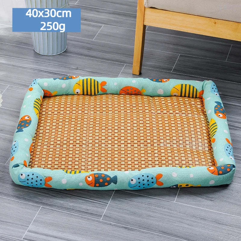 Summer Cat Beds Pet Cooling Mat Pad Lightweight Breathable Rattan Pet Bed Cooling Ice Nest for Small Animal Dogs Supplies