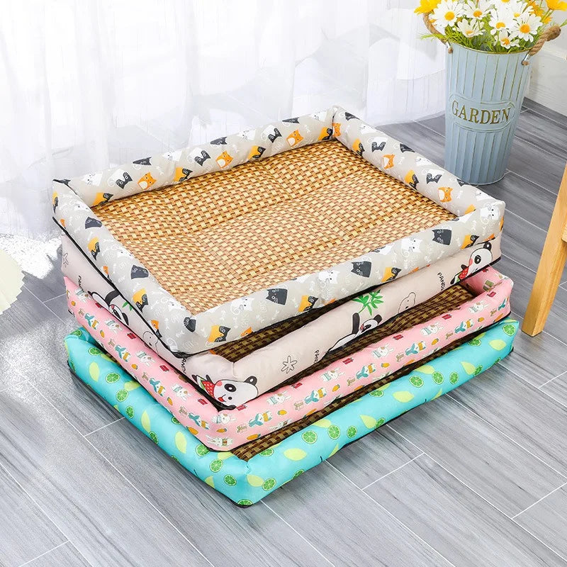 Summer Cat Beds Pet Cooling Mat Pad Lightweight Breathable Rattan Pet Bed Cooling Ice Nest for Small Animal Dogs Supplies