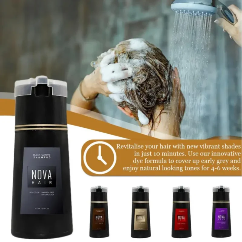 Nova Hair Dye Shampoo Quick Coloring Natural Harmless Cover White Grey Shampoo 3-in-1 Cleaning Nourishing Hair Dye Product