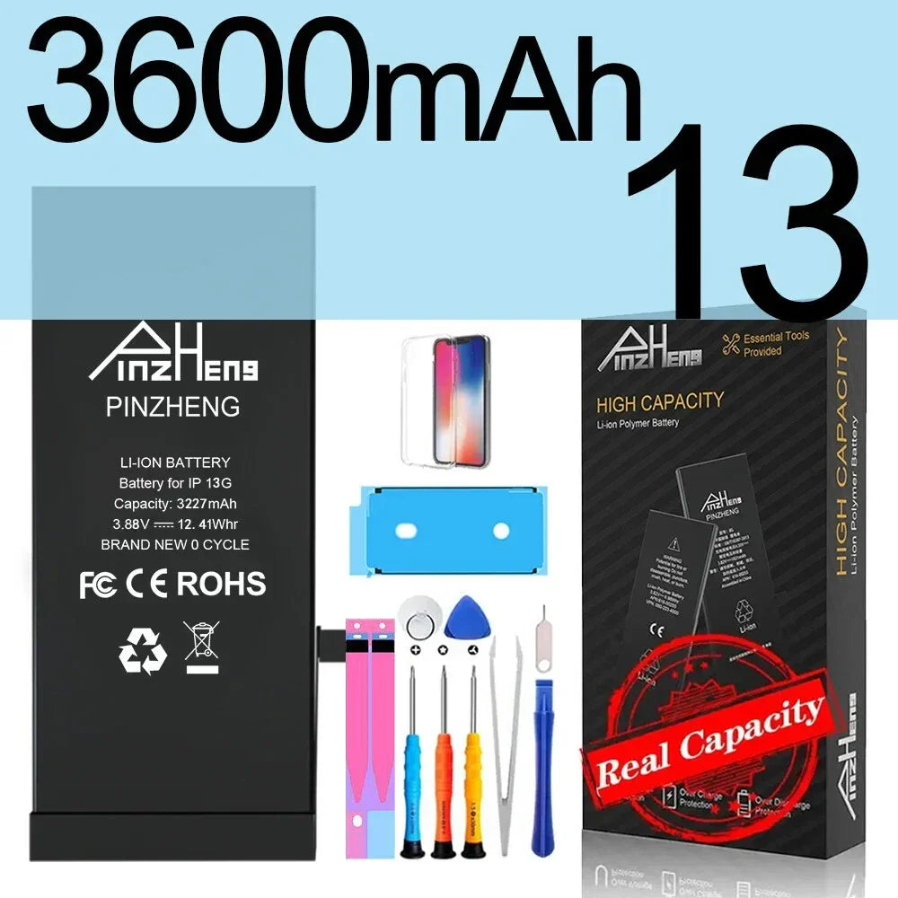 PINZHENG Battery For iPhone X XR XS 11 12 13 Mini Max Pro Promax Real High Capacity Replacement Bateria Warranty One Year
