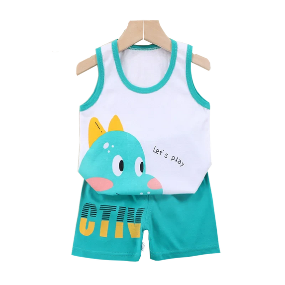 Cartoon Lion Pajamas Vest+Shorts 2-Piece Clothing Set Summer Kids Baby Boys Girls Cotton Casual Tracksuit Clothes Suit 1-6 Years