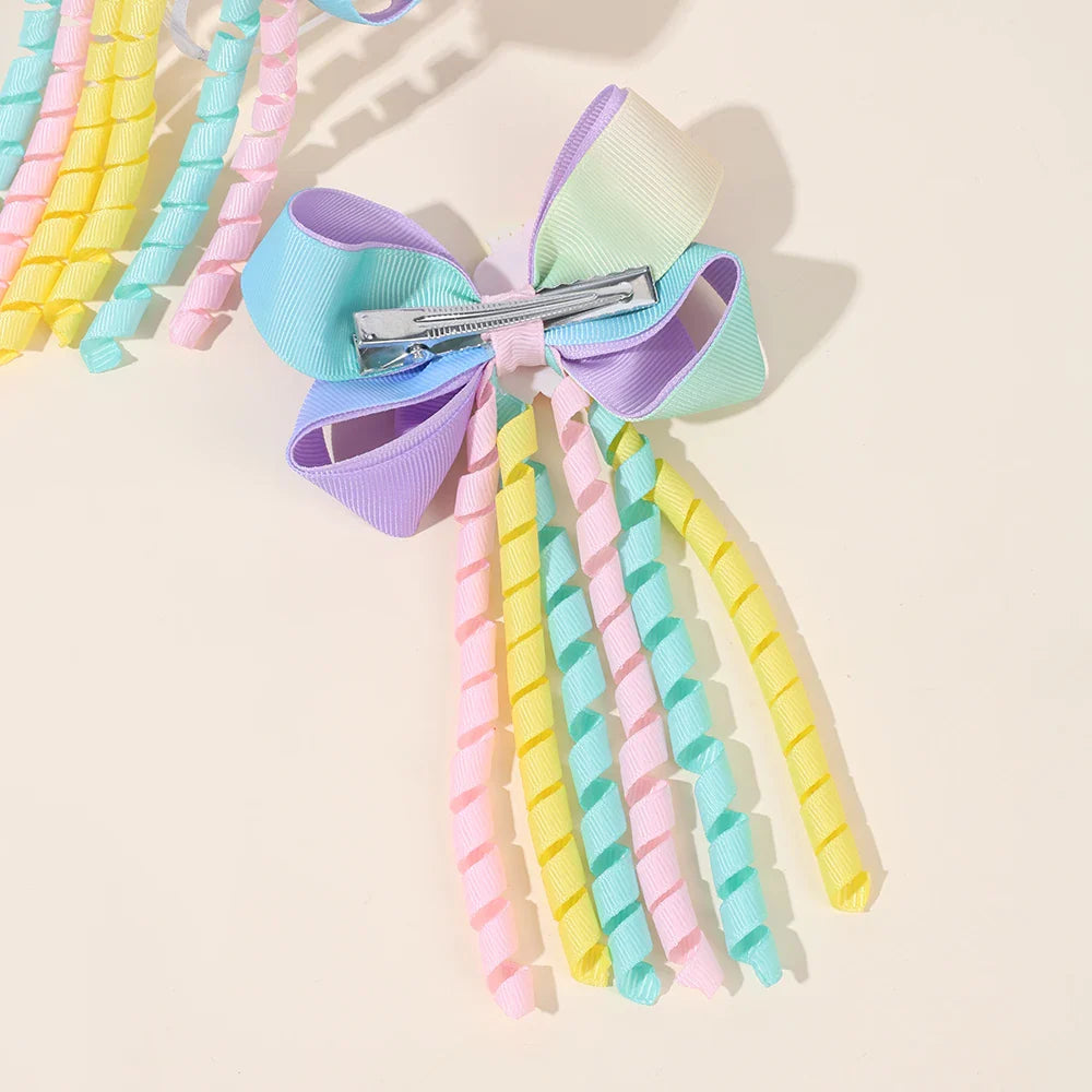 Sweet Unicorn Hair Clips For Girl Bow Barrette Cute Tassel Ribbon Curly Ponytail Hairpins Accessories