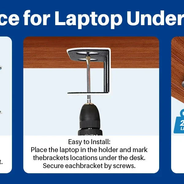 Under Desk Laptop Mount Metal Under Desk Shelf Holder for Laptop for Mac Mini Macbook Keyboard with Anti-Scratch Silicone Rack