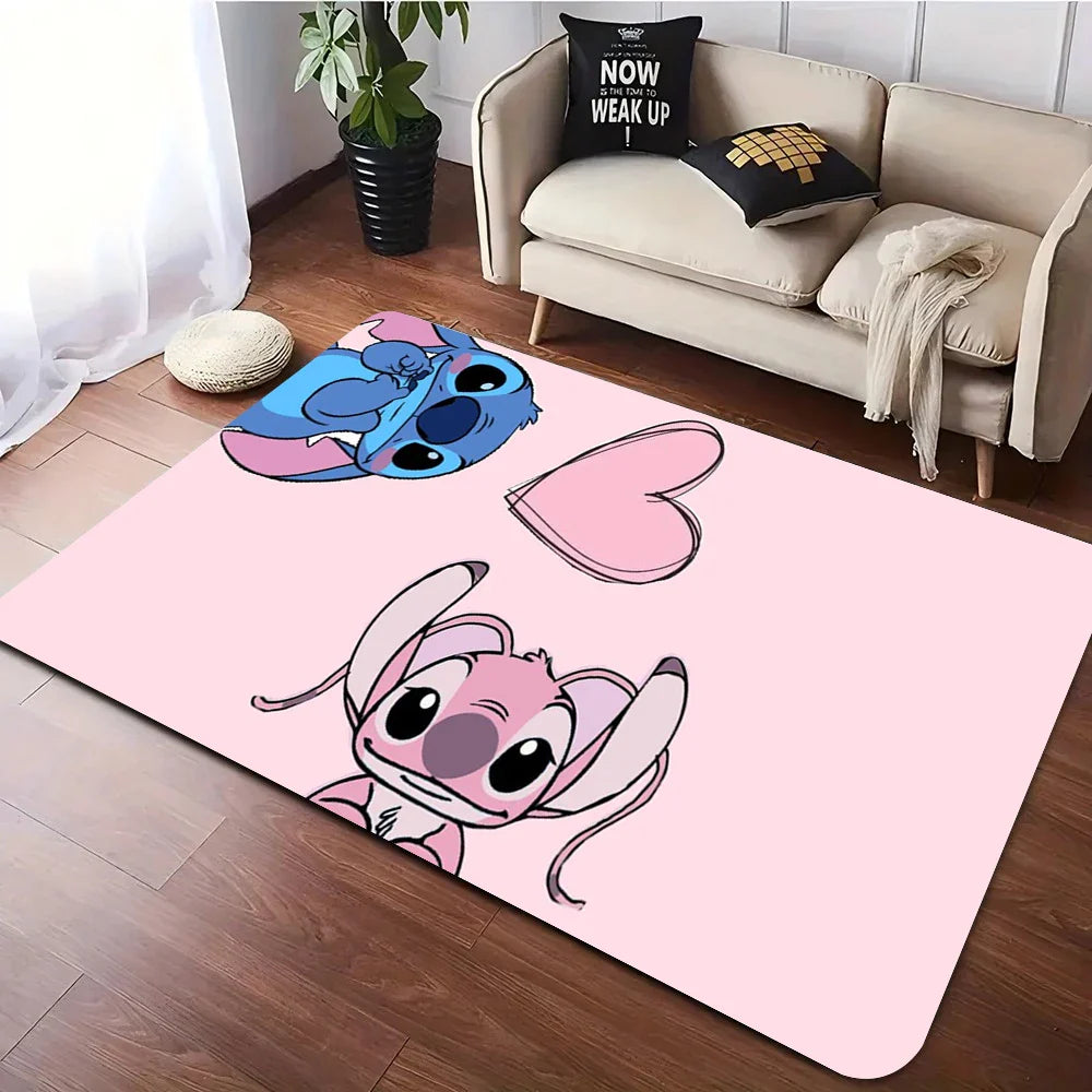 MINISO Disney Stitch Angel Lilo Pelekai rug for Living Room Decor Bedroom Leisure Mats sofa Mat Welcome Rug kid's Favorite Gifts