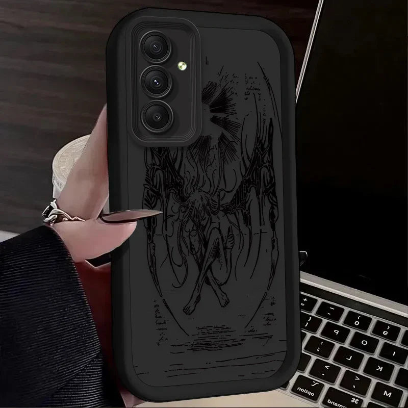 Phone Case for Samsung Galaxy A55 A35 A25 A15 A05 A05S 5G A24 A13 A23 A12 A22 A32 A52 A52S A71 A72 A51 Retro Punk Black Angel