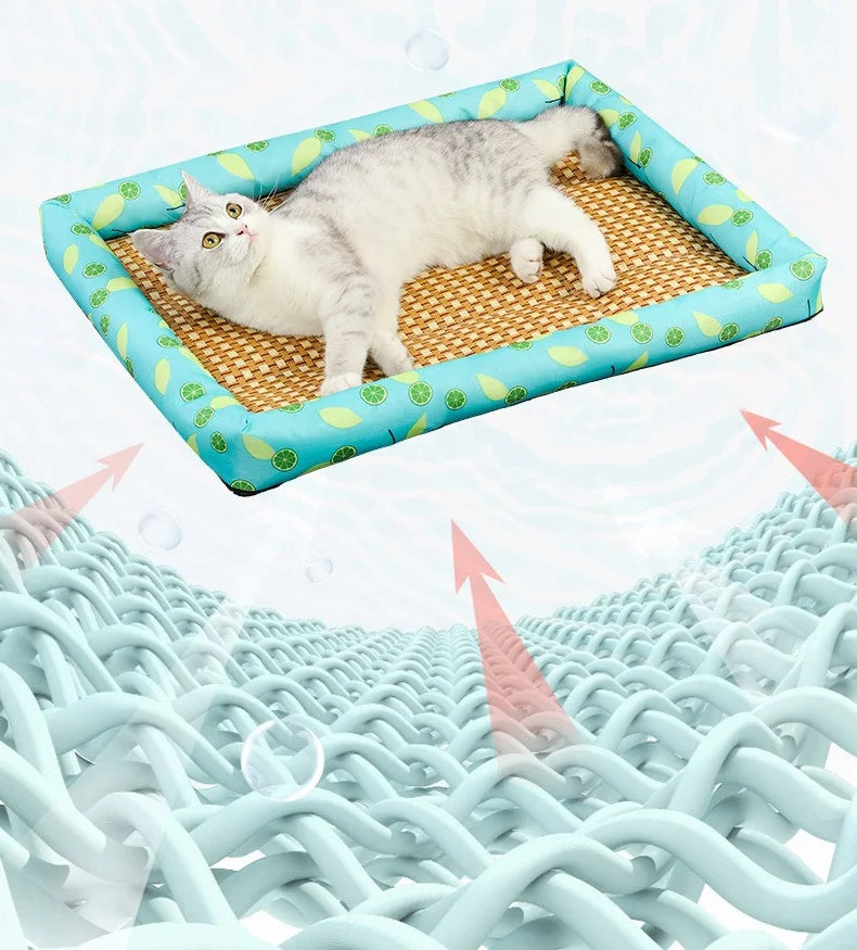 Summer Cat Beds Pet Cooling Mat Pad Lightweight Breathable Rattan Pet Bed Cooling Ice Nest for Small Animal Dogs Supplies