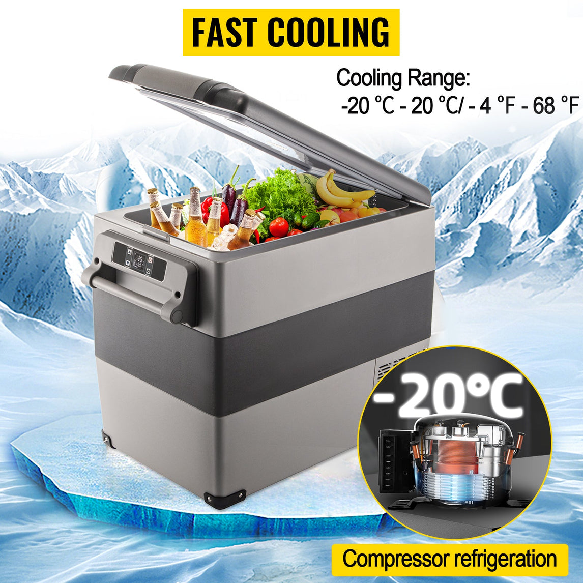 VEVOR 20L 22L 35L 45L 55L Car Refrigerator Mini Fridge Freezer Portable Compressor Cooler 12/24V DC 110-240V Ice Box for Camping