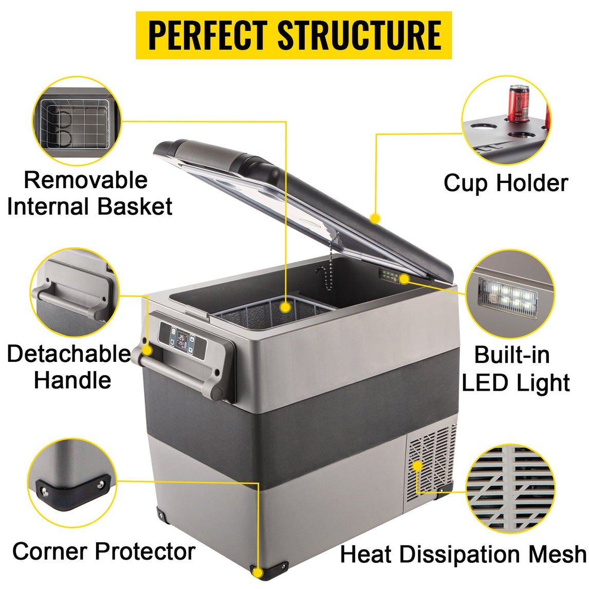 VEVOR 20L 22L 35L 45L 55L Car Refrigerator Mini Fridge Freezer Portable Compressor Cooler 12/24V DC 110-240V Ice Box for Camping
