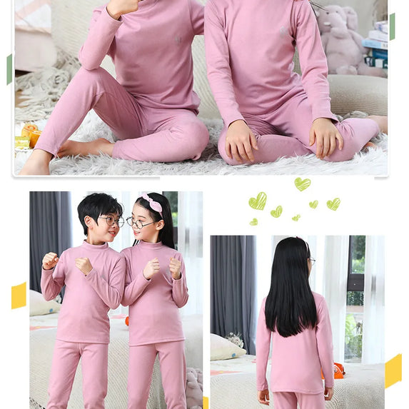 Autumn Winter Thermal Underwear Suit Girls Clothing Sets Boys Pajama Sets Baby No Trace Warm Sleepwear Candy Colors Kids Clothes