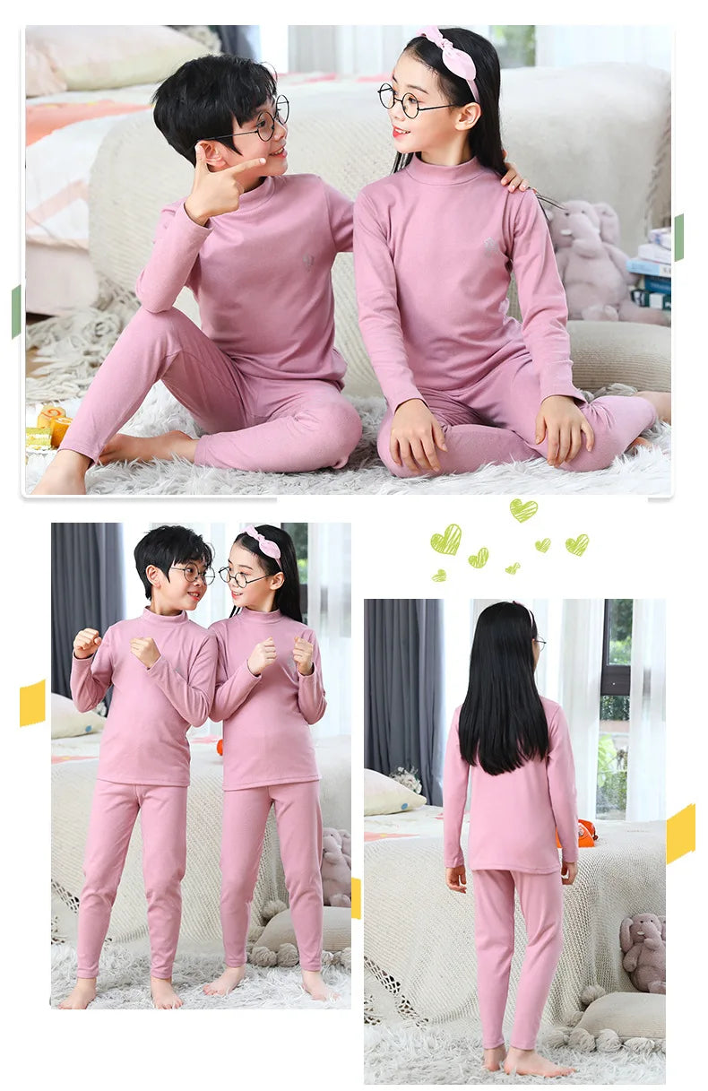 Autumn Winter Thermal Underwear Suit Girls Clothing Sets Boys Pajama Sets Baby No Trace Warm Sleepwear Candy Colors Kids Clothes
